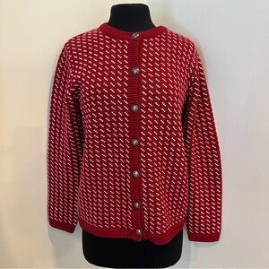 LL Bean Birdseye Cotton Wool Knit Sweater Jacket Nordic Pewter Buttons Womens M